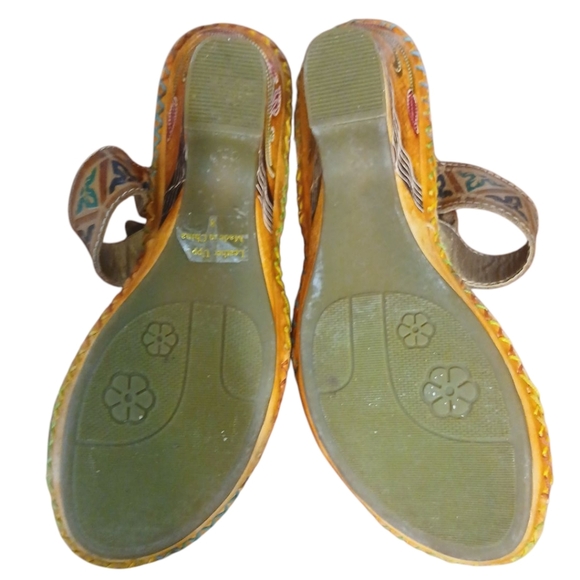 Elite Navajo Painted Leather Sandaks Bohemian Mosaic Open-Toe Mules Size 8 - Picture 8 of 11